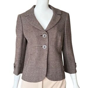 Ann Taylor (Original Ann Taylor) Brown/Cream Wool Blend 2-Button Jacket Size 8